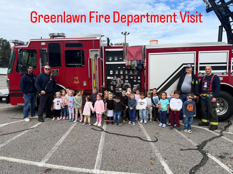 The Greenlawn Fire Department visiting Humpty Dumpty classrooms for Community Workers Week